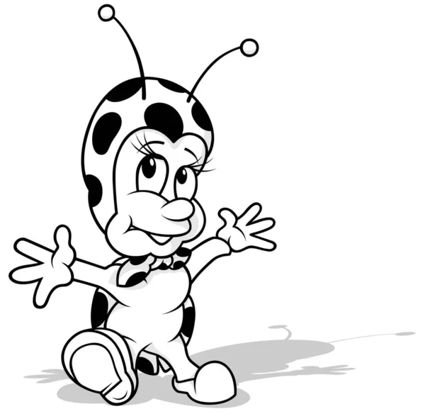 一个张开双臂的瓢虫的图画 以白色背景为背景的卡通图解 — 图库矢量图片
