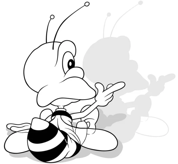Kresba Včely Sedící Zemi Zadního Pohledu Cartoon Illustration Izolovaný Bílém — Stockový vektor