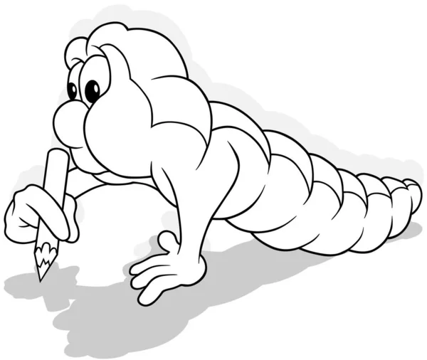 Drawing Worm Crayon His Paw Cartoon Illustration Isolated White Background — стоковий вектор