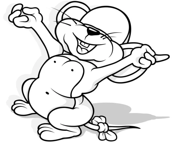 Zeichnung Einer Jubelnden Maus Mit Offenen Armen Cartoon Illustration Auf — Stockvektor
