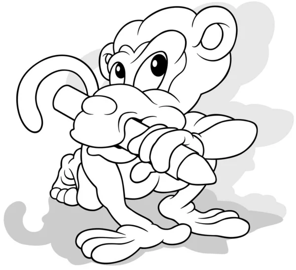 Kresba Opice Voskovým Pastelkou Tlamě Cartoon Illustration Izolovaný Bílém Pozadí — Stockový vektor