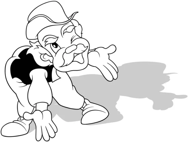 Zeichnung Eines Fröhlichen Großvaters Mit Offenen Armen Cartoon Illustration Auf — Stockvektor