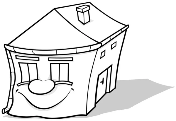 Ritning Ett Leende Hus Med Ett Ansikte Tecknad Illustration Isolerad — Stock vektor