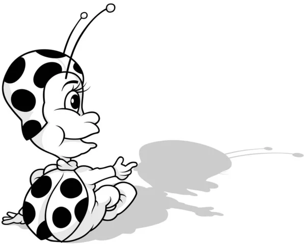 Drawing Ladybug Sitting Ground Rear View Cartoon Illustration Isolated White — 스톡 벡터