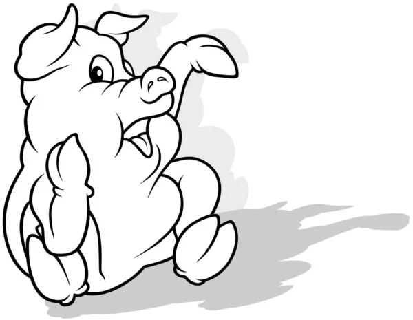 Рисунок Симпатичной Свинки Поднятой Лапой Сидящей Земле Иллюстрация Карикатуры Изолированная — стоковый вектор