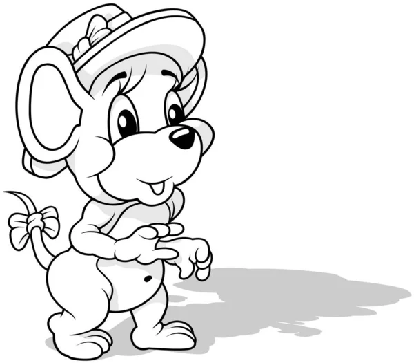 頭に帽子を被った可愛いネズミの絵 漫画イラストIsolated White Background Vector — ストックベクタ