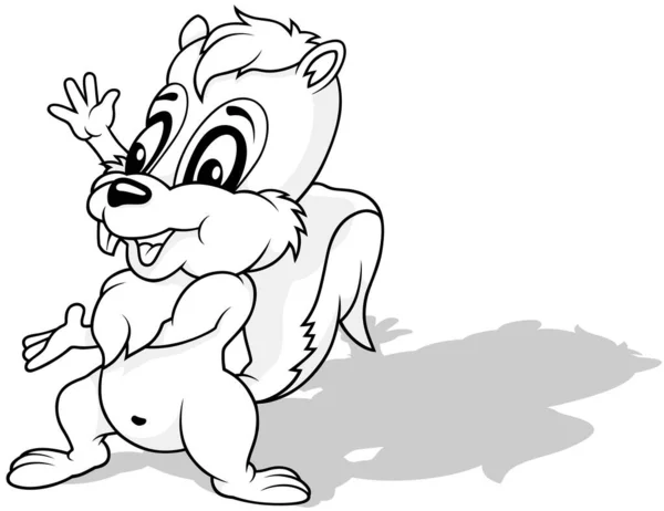 Drawing Cute Squirrel Gesticulating Paws Cartoon Illustration Isolated White Background — 스톡 벡터