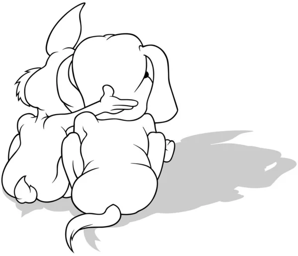 从后视镜看兔子和狗的图画 以白色背景为背景的卡通图解 — 图库矢量图片