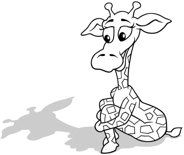 Disegno Una Giraffa Seduta Terra Illustrazione Dei Cartoni Animati Isolata — Vettoriale Stock