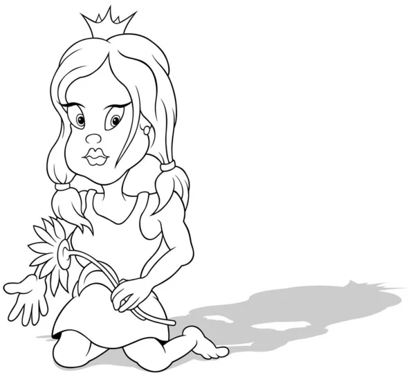Dibujo Una Princesa Con Girasol Mano Sentada Suelo Ilustración Dibujos — Archivo Imágenes Vectoriales