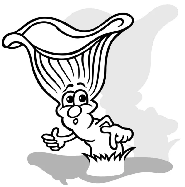 Zeichnung Eines Überraschten Pfifferlingspilzes Gras Cartoon Illustration Auf Weißem Hintergrund — Stockvektor