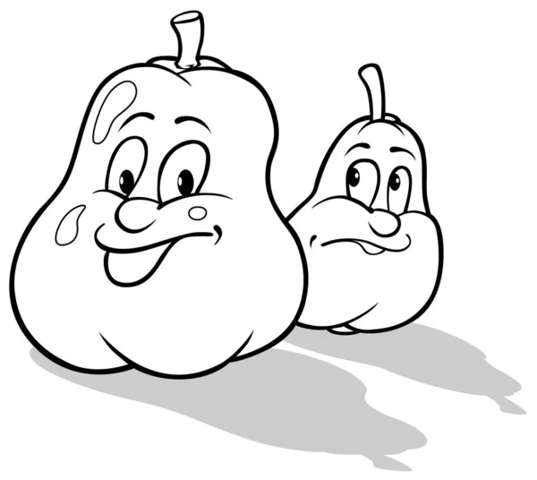 顔を持つ2本の梨のドローイング 漫画のイラストIsolated White Background Vector — ストックベクタ