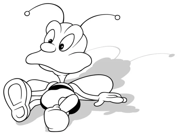 一只可爱的蜜蜂坐在地上的图画 以白色背景为背景的卡通图解 — 图库矢量图片