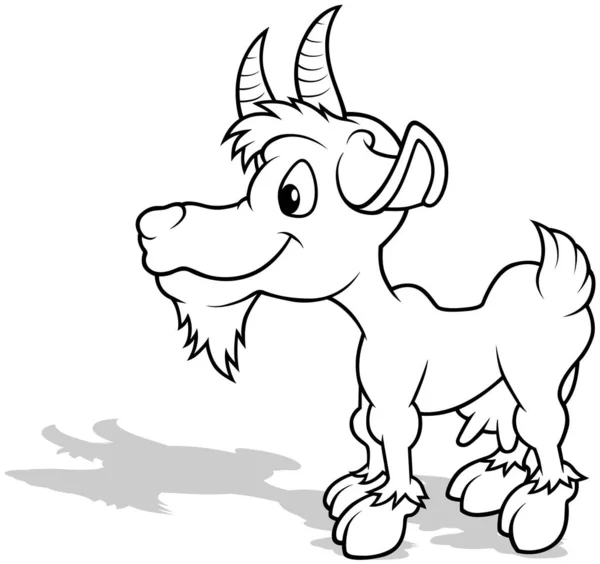Zeichnung Einer Gehörnten Ziege Die Auf Dem Boden Steht Karikatur — Stockvektor