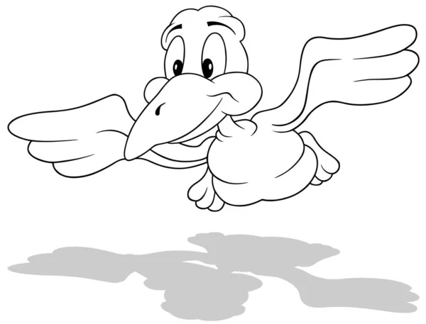 Drawing Flying Smiling Bird Front View Cartoon Illustration Isolated White — стоковий вектор