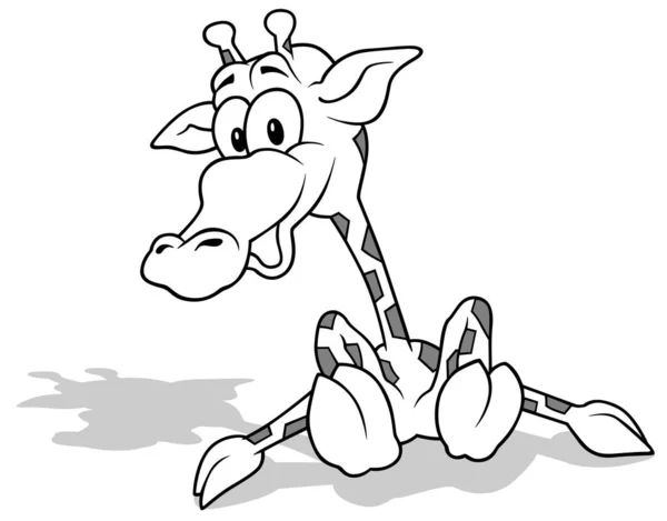 Desenho Uma Girafa Sentado Chão Ilustração Dos Desenhos Animados Isolado — Vetor de Stock