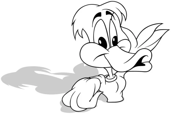 Zeichnung Einer Männlichen Ente Mit Einer Feder Auf Dem Kopf — Stockvektor