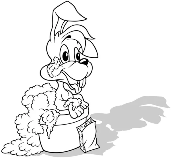 Drawing Smiling Bunny Bathing Bucket Cartoon Illustration Isolated White Background — Stock Vector