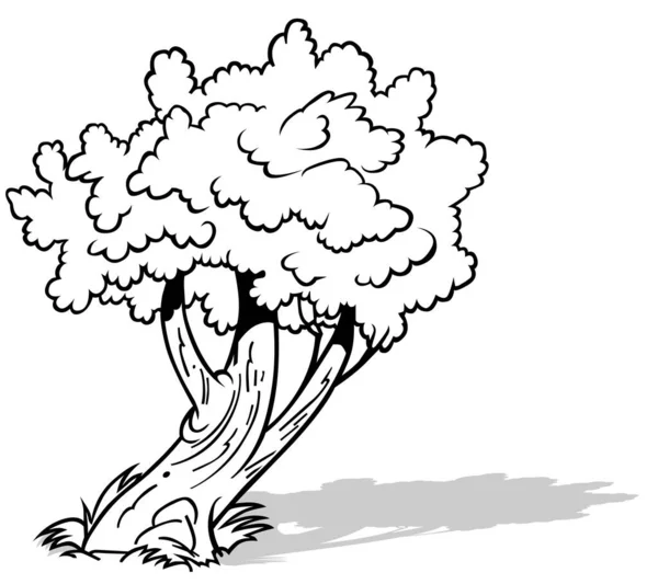 Dessin Arbre Caduc Incliné Illustration Bande Dessinée Isolée Sur Fond — Image vectorielle