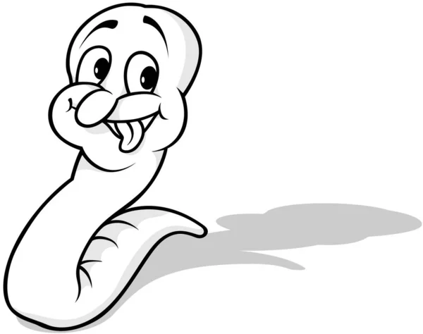 Drawing Funny Earthworm Tongue Sticking Out Cartoon Illustration Isolated White — 스톡 벡터