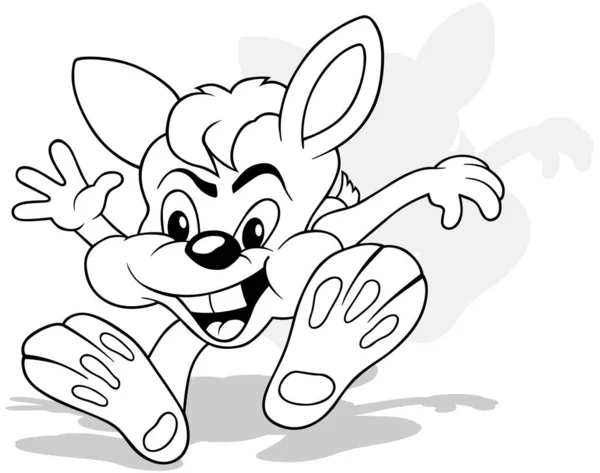 跳跃中一只哈哈大笑的兔子的图画 以白色背景为背景的卡通图解 — 图库矢量图片