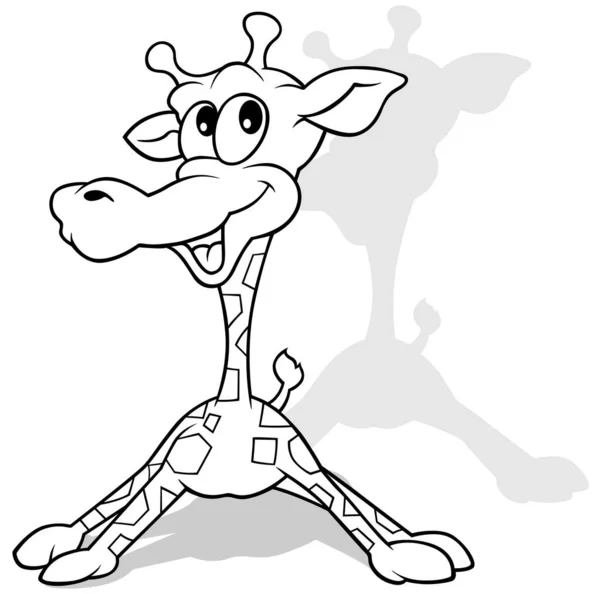 Drawing Giraffe Standing Ground Its Legs Spread Apart Cartoon Illustration — Stock Vector