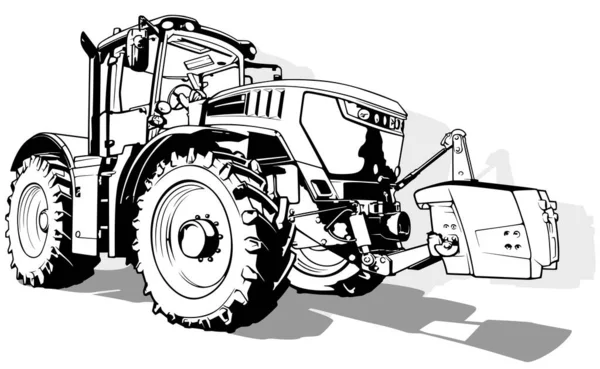 Drawing Agricultural Tractor Side View Black Illustration Isolated White Background — 스톡 벡터