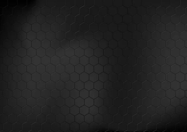 Fundal Negru Strălucitor Grilă Hexagonală Ilustrație Abstractă Sau Model Tehnologic — Vector de stoc