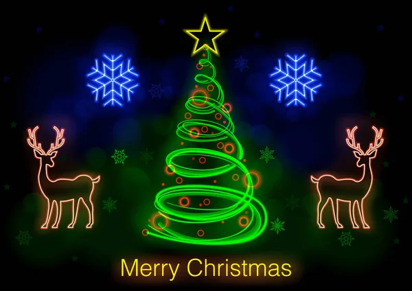 Cartão Natal Com Decorações Néon Iluminantes Ilustração Colorida Com Efeitos Ilustração De Stock