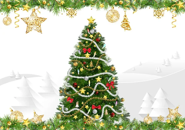 Cartão Natal Com Árvore Natal Decorada Ilustração Colorida Com Fundo Vetores De Stock Royalty-Free