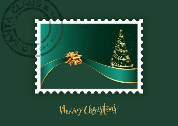 Holiday Greeting Card Christmas Postage Stamp Abstract Illustration Green Background — Stock Vector