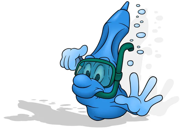 Blue Highlighter Como Mergulhador Com Snorkel Óculos Mergulho Ilustração Desenhos Gráficos De Vetores