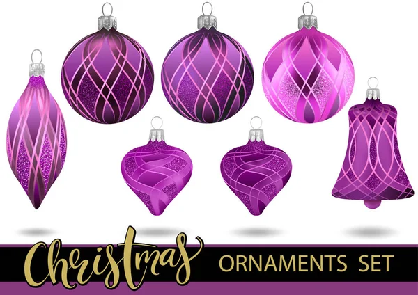 Collection Purple Christmas Ornaments Pattern Set Designers Illustrators Colored Illustrations — Stock Vector