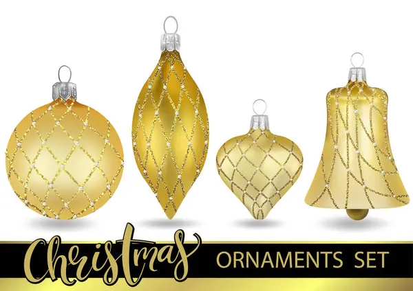デザイナーとイラストレーターのセットとしてパターンが付いたゴールデンクリスマスオーナメントのコレクション カラーイラスト ベクター — ストックベクタ
