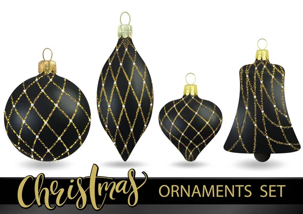 Collection Black Christmas Ornaments Golden Pattern Set Designers Illustrators Colored — Stock Vector