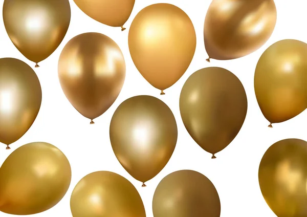 Ensemble Ballons Golden Party Dans Différentes Positions Vues Illustration Colorée — Image vectorielle