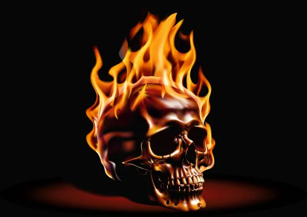 불타는 불꽃을 인간의 두개골 그래픽 디자인을위한 이미지로 다채로운 상세한 스톡 일러스트레이션