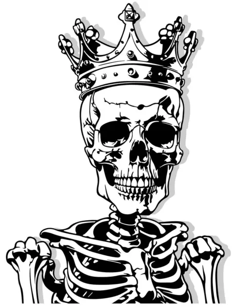 Drawing Skeleton Royal Crown Head Black Illustration Isolated White Background — Stock Vector