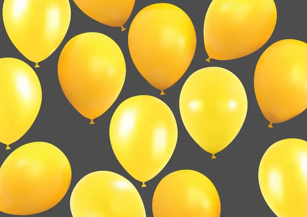 Ensemble Ballons Jaunes Fête Dans Différentes Positions Vues Illustration Colorée — Image vectorielle