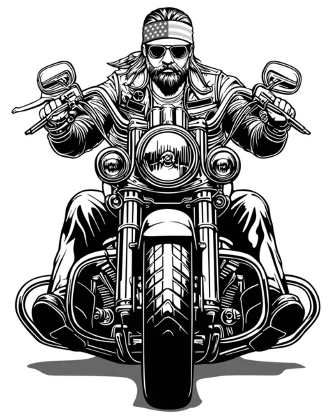 Dibujo Motorista Una Motocicleta Fuerte Ilustración Blanco Negro Con Jinete — Archivo Imágenes Vectoriales