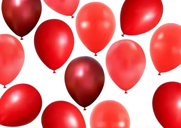 Ensemble Ballons Fête Rouge Dans Différentes Positions Vues Illustration Colorée — Image vectorielle
