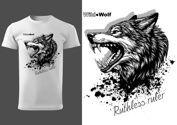Wild Wolf Meedogenloze Heerser Als Textielmotief Zwart Wit Afbeelding Geïsoleerd Rechtenvrije Stockillustraties