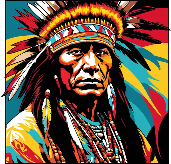 美洲原住民首席画家的画像 以白色背景为背景的彩色插图 矢量图形