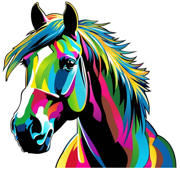 Retrato Colorido Cavalo Ilustração Artística Têxtil Imprimir Motivo Isolado Fundo Vetor De Stock