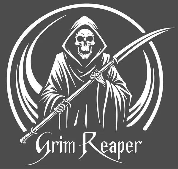 Grim Reaper Scythe Inscription Black White Illustration Isolated Background Vector Royalty Free Stock Vektory