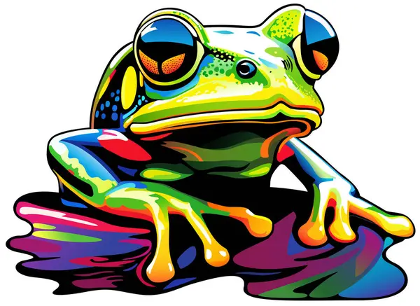 Bir Kurbağanın Renkli Sanatsal Llüstrasyonu Beyaz Arkaplanda Zole Edilmiş Modern Stok Illüstrasyon