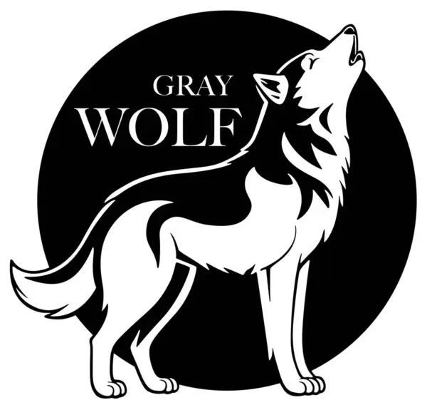 纺织品印花上的一个嚎叫的狼作为标识的图画 以白色背景为背景的黑白图解 免版税图库插图