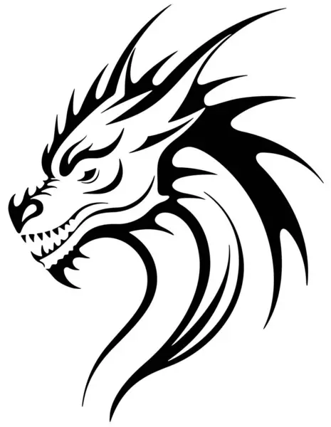 Disegno Della Testa Del Drago Come Logo Illustrazione Nera Isolata Grafiche Vettoriali