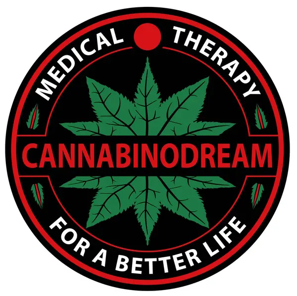 Logotypen Banner Mit Marihuana Blatt Und Text Farbige Illustration Auf lizenzfreie Stockillustrationen