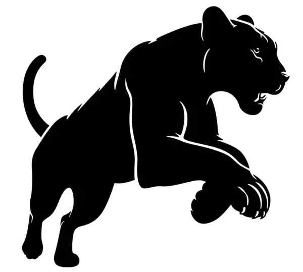 Kresba Black Wild Panther Akční Ilustrace Izolované Bílém Pozadí Vektor Stock Vektory